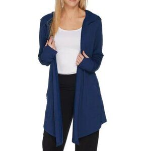 Cuddl Duds Ultra Soft Comfort Navy Blue Hooded Open Cardigan Sweater